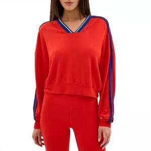 NEW SPLITS59 ellie fleece v-neck sweatshirt in red/cobalt